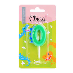 Свеча Цифра, 0 Динозаврик, 3,5*4,5 + 2,5 см, 1 шт. с держателем