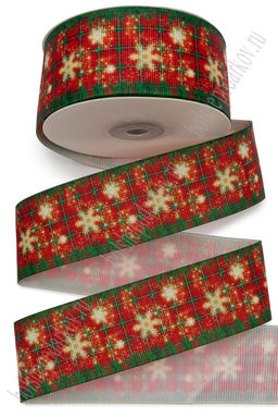 Лента репсовая 4 см*25 ярд с рисунком "Новогодняя" SF-7332, №2