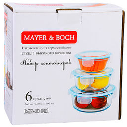 31011 Набор контейнеров с крышками из 3 шт 360/600/900мл стекло/полипр MB (х12) - Mayer&boch фото 3