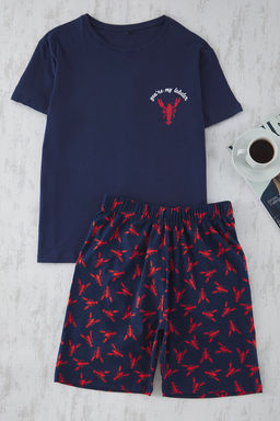 TRENDYOL MAN Lacivert Regular Fit Istakoz Bask?l? Orme Pijama Tak?m? TMNSS25PT00054 - Trendyolmilla фото 2