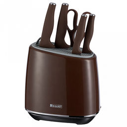 Набор ножей Linea Tallone 6 предметов, нержавеющая сталь с двухсторонней заточкой, ручка из полипропилена с покрытием soft-touch, на подставке, шоколадный, в цветной коробке, Regent (Китай)