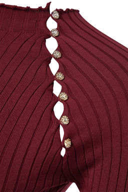 Bordo Pencere/Cut Out Aksesuar Detayl? Triko Kazak TWOAW24KZ00225 - Trendyolmilla фото 6