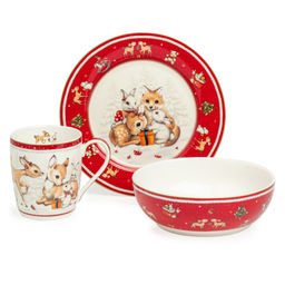 НАБОР ПОСУДЫ LEFARD C НОВЫМ ГОДОМ 3 ПР.: САЛАТНИК 800 МЛ, ТАРЕЛКА 19 СМ, КРУЖКА 400 МЛ