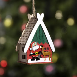 Ёлочная игрушка Домик с Сантой, 7.7х11х6 см, 1 LED, от батареек, свечение тёплое белое - Luazon lighting фото 2