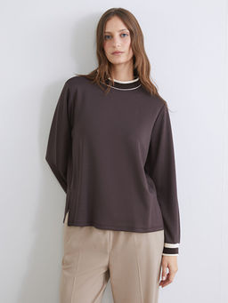 Dik Yaka ?erit Detayl? Kad?n Sweatshirt Tunik