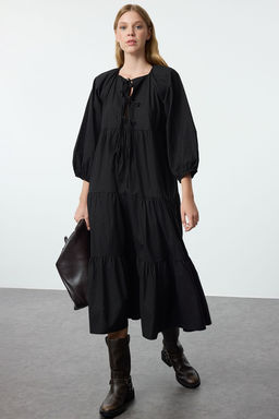 TRENDYOLMILLA Beyaz Rahat Kal?p Fiyonklu Midi Dokuma Elbise TWOAW25EL00329 фото 2