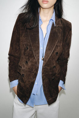 DOUBLE-BREASTED 100% LEATHER SUEDE BLAZER - Zara фото 12