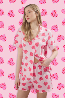 Pembe %100 Pamuklu Kalpli Puantiyeli Sortlu Orme Pijama Tak?m? THMSS25PT00301