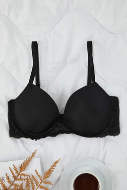 Siyah Tekli Micro Balenli Dantel Detayl? Duz Sabit Kap T-Shirt Bra Sutyen THMAW26SU00010 - Trendyolmilla фото 5