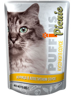 Puffins Picnic пауч д\кошек 85 г.Соус Курица 1/26 4640021010556