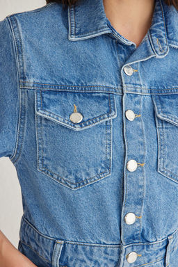 Mavi Cep Detayl? K?sa Kollu Mini Denim Gomlek Elbise TWOSS25EL00156