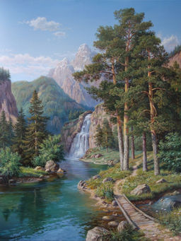 Вышивка крестиком 40х50см, Горный водопад