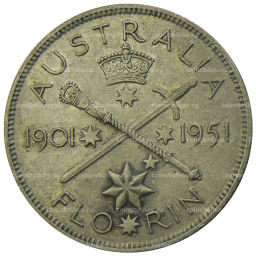 Монета 1 флорин (2 шиллинга) 1951 года Австралия  50 лет Федерации