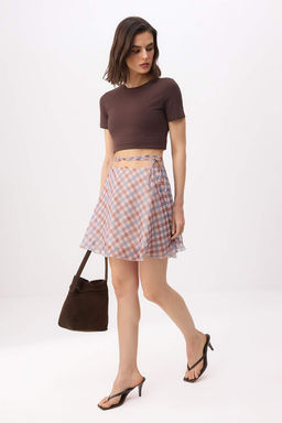 Tas-Cok Renkli Ekoseli Sifon Astarl? Mini Klos Etek TWOSS26ET00016