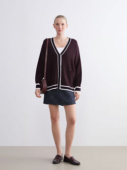 V Yaka ?izgili Oversize Kad?n Triko H?rka