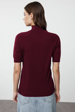 Bordo Merserize Gorunumlu Premium Iplik/Ozel Iplik Basic Ince Triko Bluz TWOAW24BZ00005