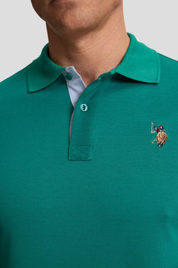 Erkek Koyu Ye_il Regular Fit Polo Yaka Basic Ti__rt