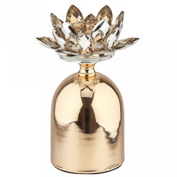 Подсвечник стеклянный "Лотос Янтарный" h17см, чаша д5,2см, h2см, отвинчивающаяся, нескользящее основание д8см, металлическая ножка, золотой, в коробке (Китай)