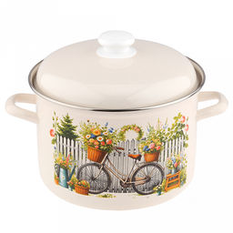 Романтика Кастрюля эмалированная 6л, форма цилиндрическая, металлическая крышка (Россия)