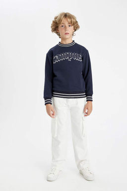 Толстовка оверсайз с круглым вырезом и принтом для мальчиков - Defacto фото 2