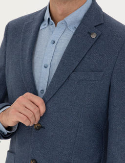 Koyu Mavi Slim Fit Y_n Kar___ml_ Ceket