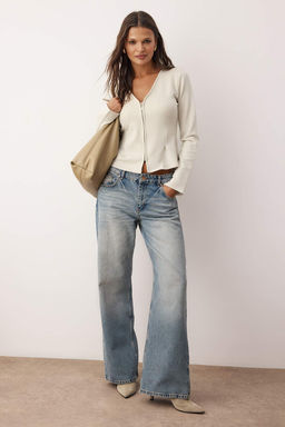 Tas Soft Touch V Yaka Fermuarl? Regular/Normal Kesim Orme Bluz TWOAW26BZ00180