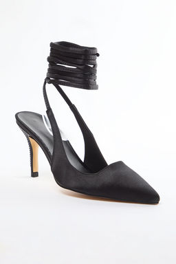 Trendyol Shoes Siyah Saten Parlak Tas Islemeli Baglama Detayl? Abiye Kad?n Ince Topuklu Ayakkab? TAKAW25TO00005 - Trendyolmilla фото 4