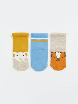 Bask?l? Erkek Bebek Soket ?orap 3l?