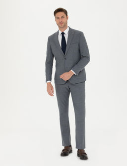 Koyu Mavi Slim Fit _izgili Tak_m Elbise