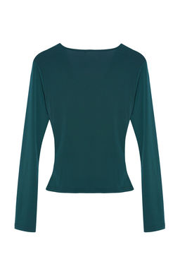 Zumrut Yesili Buzgu/Drape Detayl? Fitted/Vucuda Oturan Uzun Kollu Esnek Orme Bluz TWOAW25BZ00105