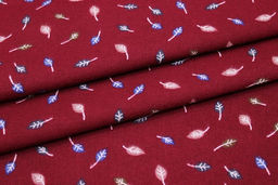 Теплый хлопок Листочки на бордовом, ш.1.47м, хлопок-100%, 150гр/м.кв - Купава фото 2