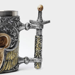 Кружка средневековая «Череп с мечом. Хэллоуин», 400 мл, 14×9×11 см, нержавеющая сталь, серебристая