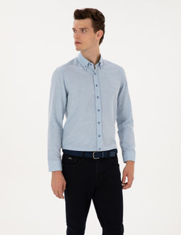 A__k Mavi Flanel Dokulu Slim Fit Uzun Kollu G_mlek - Pierre cardin фото 3