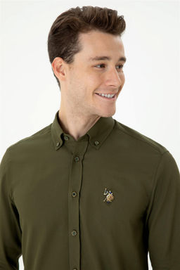 Мужская рубашка цвета хаки с длинным рукавом - U.s. polo assn фото 2