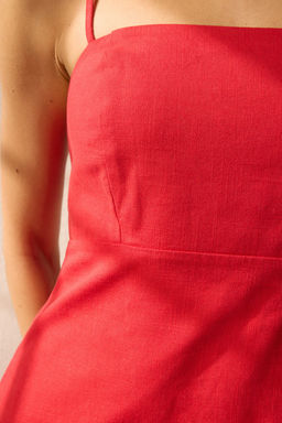 Trendyolmilla K?rm?z? Keten Kar?s?ml? A Kesim Maxi Dokuma Elbise TWOSS25EL00644  фото 9