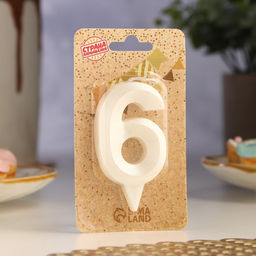 Цена за 3 шт. Свеча в торт «Грань», цифра 6, жемчужный, 6.5 см