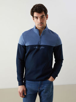 Dik Yaka Uzun Kollu Renk Bloklu Erkek Sweatshirt