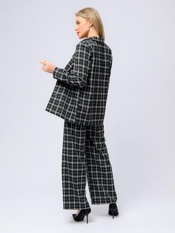 Жакет черный в мелкую клетку удлиненный с отложным воротником - 1001dress фото 16