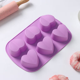 Форма для выпечки Доляна Сердце напополам, силикон, 25.8?17?3.2 см, 6 ячеек (7?6.5?3 см), розовая