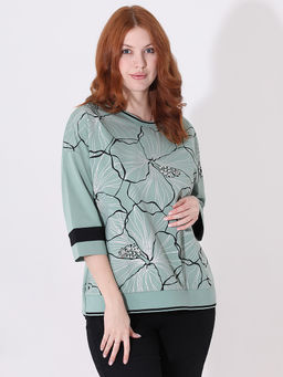 Блузка мятная цветы бусины стразы - Almond фото 2