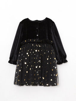 Bisiklet Yaka Uzun Kollu Basic Kadife K?z Bebek Elbise ve Ta? 2li Tak?m - Waikiki фото 2