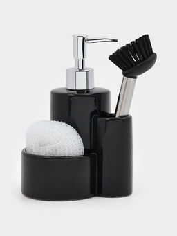 Дозатор для моющего средства Доляна «Милитари», 370 мл, с губкой и щёткой, чёрный