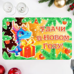 Цена за 3 шт. Салфетка новогодняя на стол Удачи в Новом Году! 2024 год, символ года, подарок