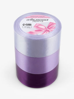 Атласная лента, набор 3 шт., 40 мм, 23±1 м, сиреневая, фиолетовая