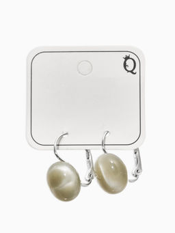 Серьги пластик "Таблетка" кошачий глаз, цвет серый в серебре