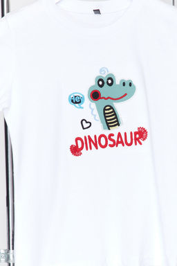 Beyaz Erkek Cocuk %100 Pamuk Dinozor Desenli Regular Kal?p K?sa Kol Orme T-Shirt TKDSS24TS00030 - Trendyolmilla фото 3