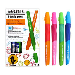 Цена за 12 шт. Ручка обучающая для левши deVENTE Study Pen, узел 0.7 мм, каучуковый держатель, чернила синие на масляной основе