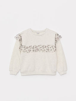 Bisiklet Yaka Bask?l? Uzun Kollu K?z ?ocuk Sweatshirt