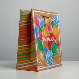 Пакет крафтовый вертикальный С Днем Рождения, ML 23 27 11.5 см - Дарите счастье фото 2