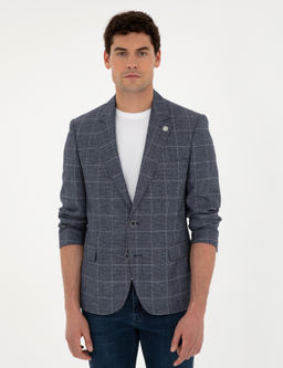 Lacivert Slim Fit Y_n Keten Kar___ml_ Ceket